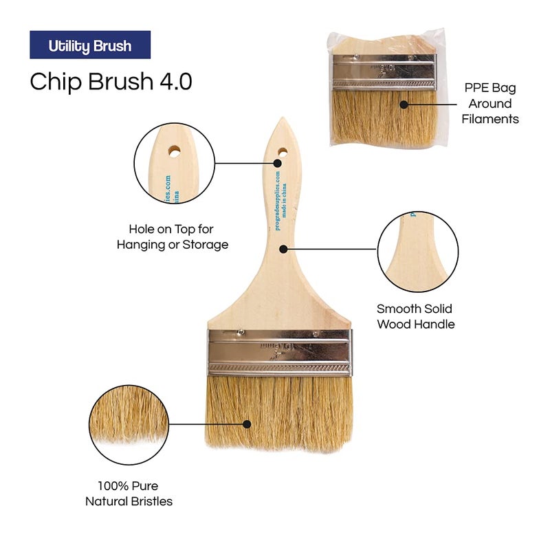 Pro-Grade Pro Grade - Chip Paint Brushes - 36 Ea 4 Inch Chip Paint Brush Light Brown - Image 3